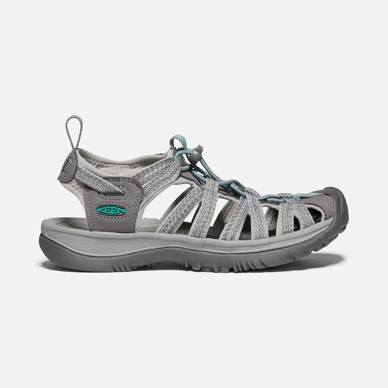 Keen Whisper Trekkingsandalen Damen DE-83569 Medium Grey/Peacock Green - Keen Damenschuhe Grau